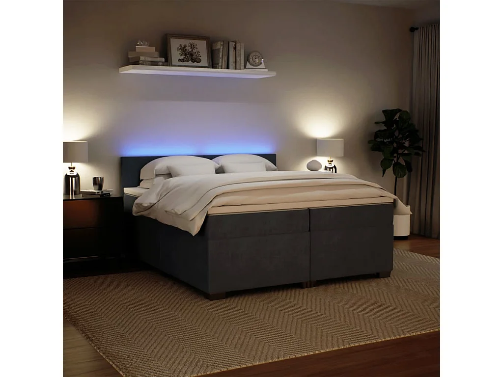 Sommier à lattes de lit et matelas Gris foncé 200x200cm Velours