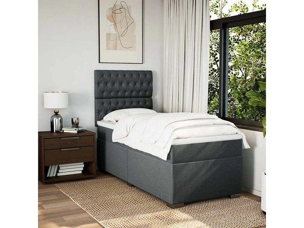 Sommier à lattes de lit avec matelas Gris foncé 100x200cm Tissu