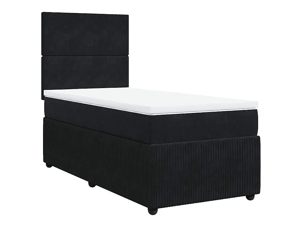 Cama box spring con colchón terciopelo negro 80x200 cm