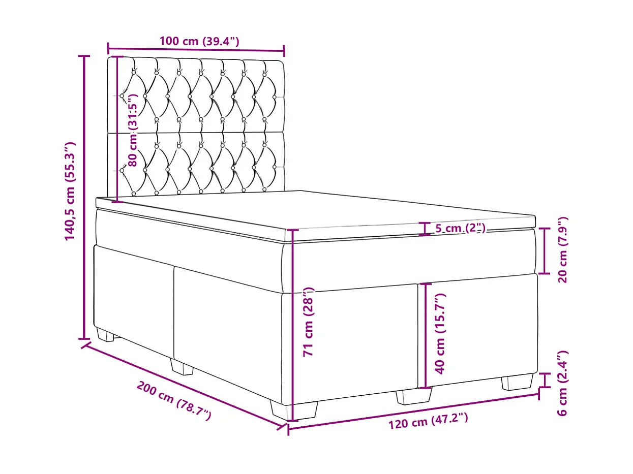Cama box spring con colchón tela gris oscuro 120x200 cm