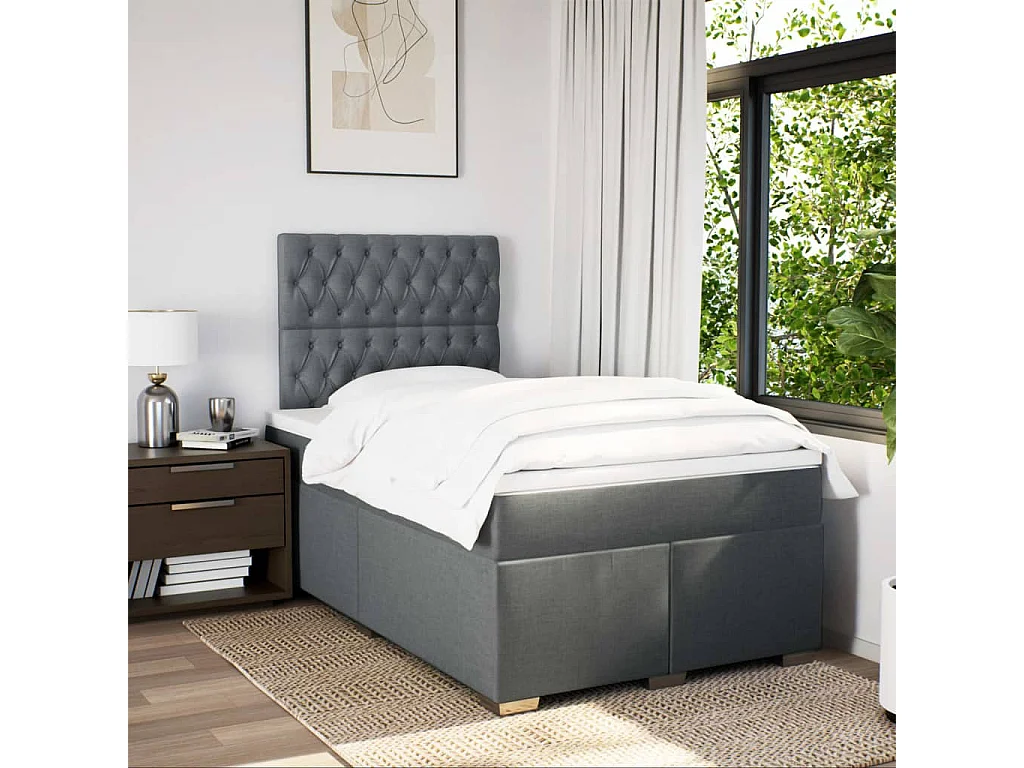 Cama box spring con colchón tela gris oscuro 120x200 cm