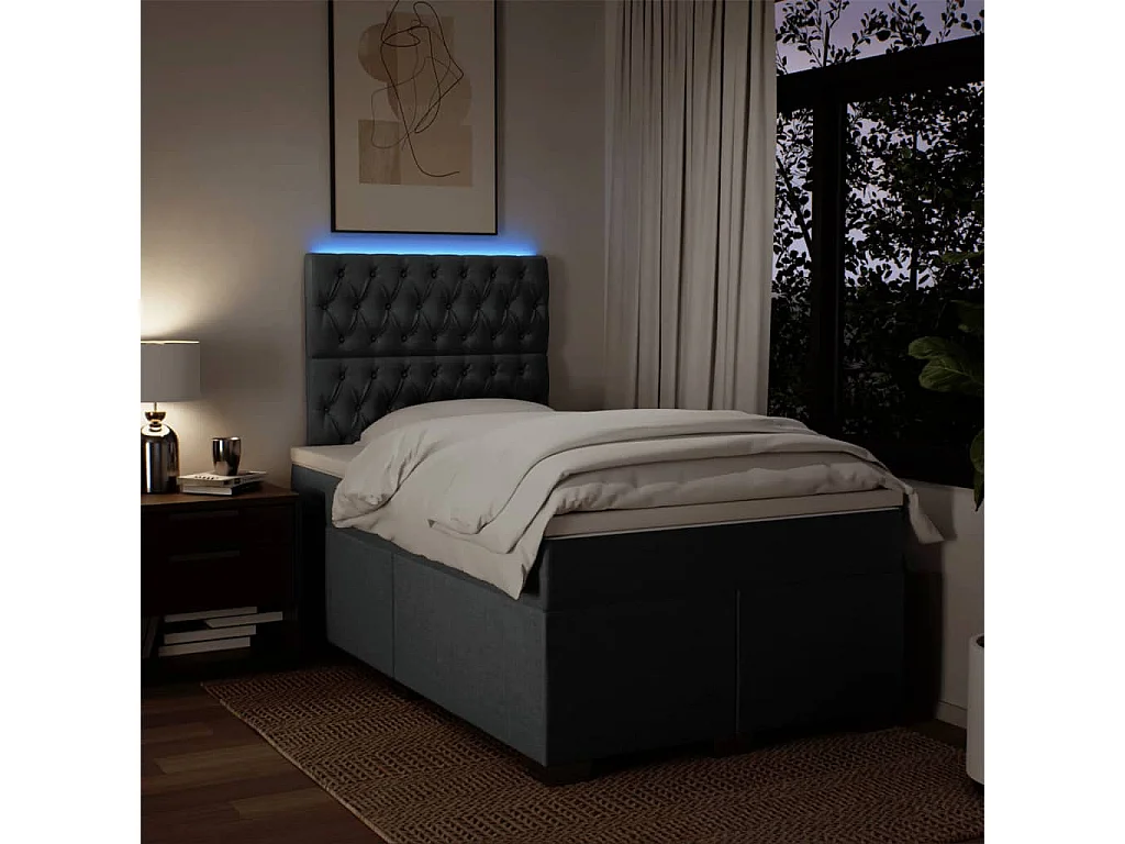 Cama box spring con colchón tela gris oscuro 120x200 cm