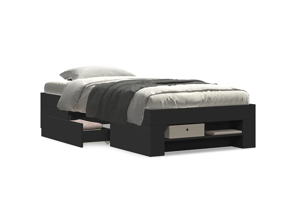 Cadre de lit sans matelas noir 90x200 cm bois d'ingénierie
