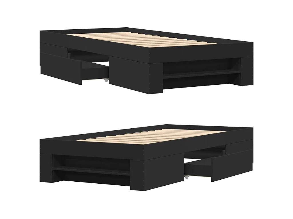 Cadre de lit sans matelas noir 90x200 cm bois d'ingénierie