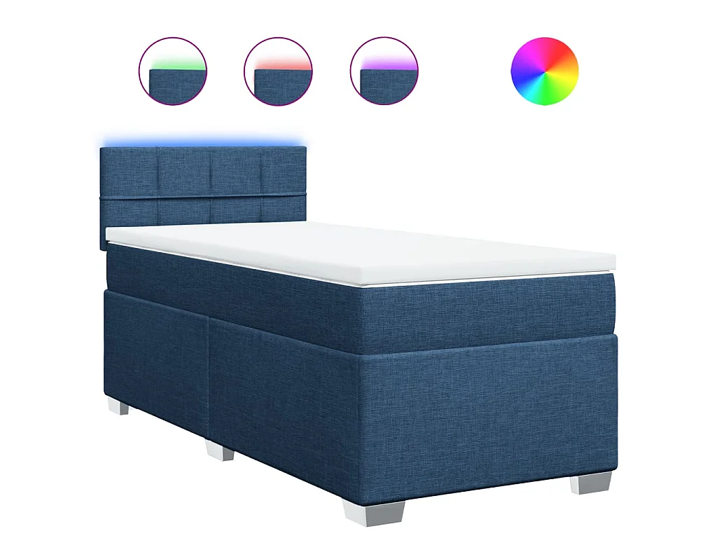 Cama box spring con colchón tela azul 100x200 cm