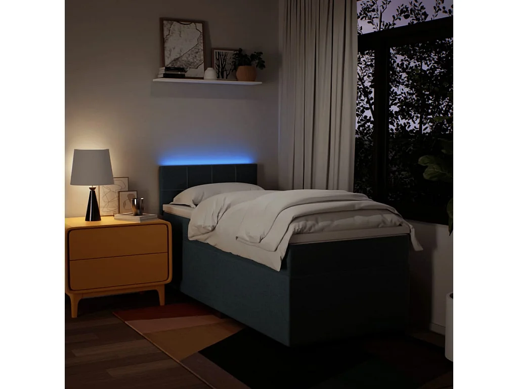 Cama box spring con colchón tela azul 100x200 cm