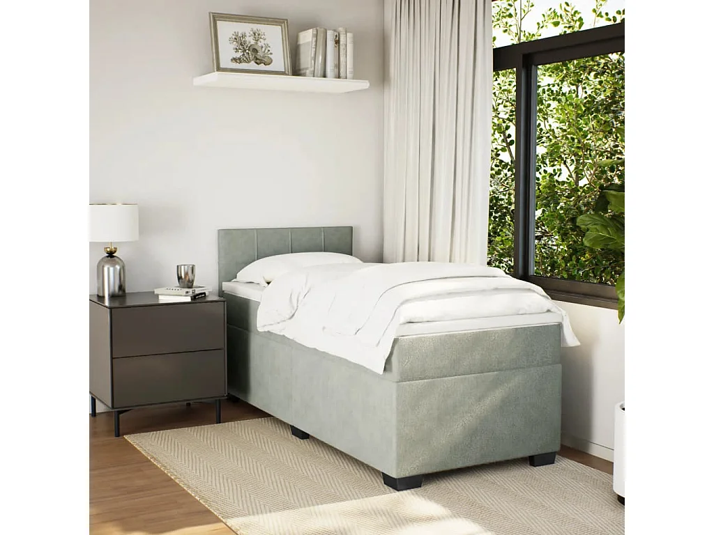 Boxspringbett mit Matratze Hellgrau 100x200 cm Samt