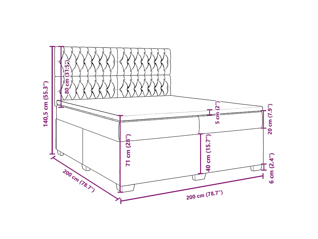 Cama box spring con colchón terciopelo rosa 200x200 cm
