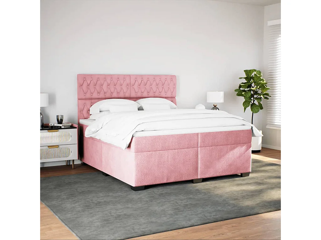 Cama box spring con colchón terciopelo rosa 200x200 cm