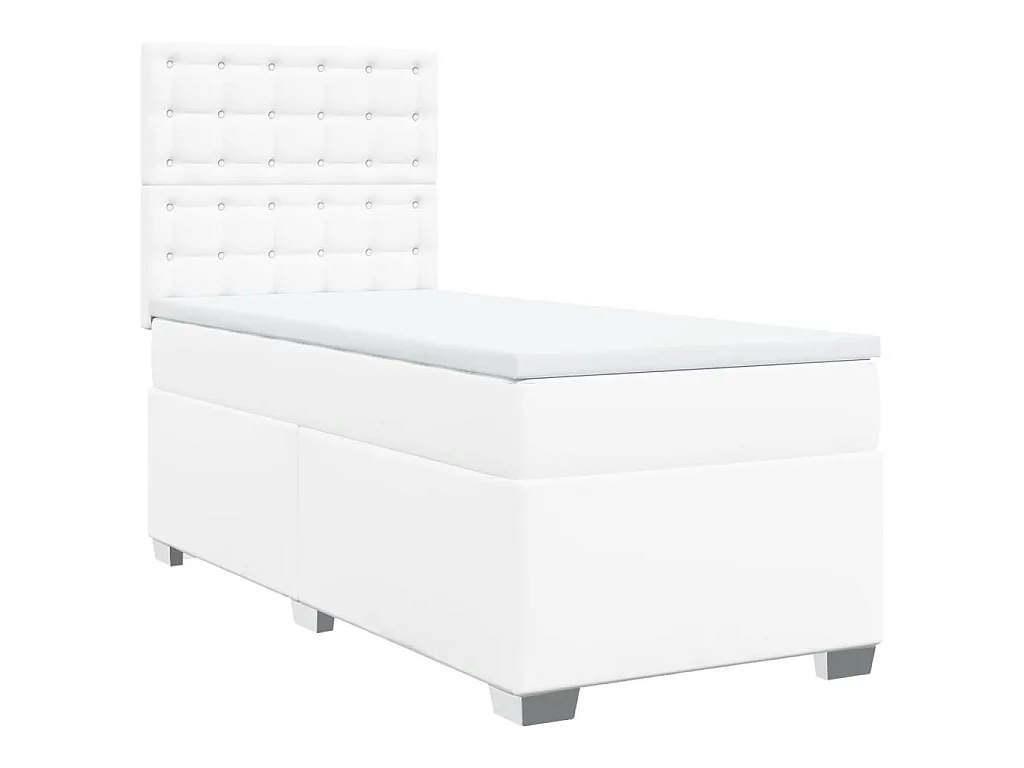 Cama com molas/colchão 90x190 cm couro artificial branco