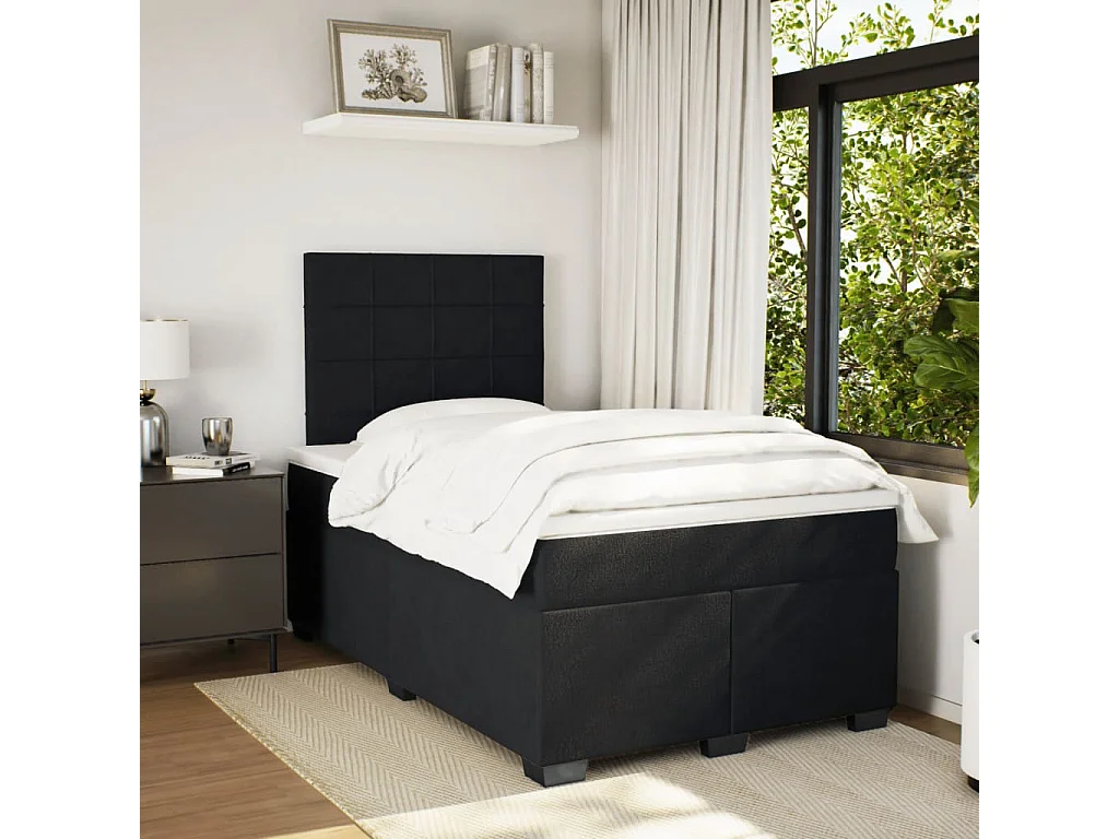 Cama box spring con colchón terciopelo negro 120x190 cm