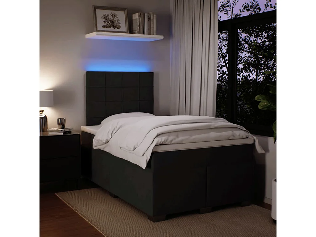 Cama box spring con colchón terciopelo negro 120x190 cm