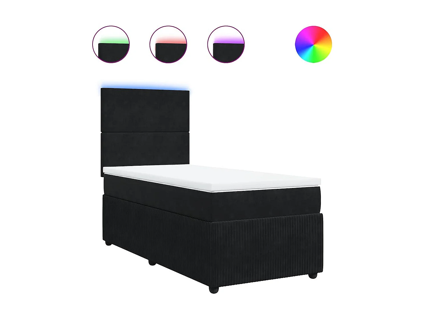 Cama box spring con colchón terciopelo negro 80x200 cm