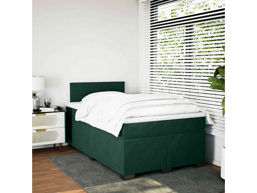 Cama box spring con colchón terciopelo verde oscuro 120x200 cm