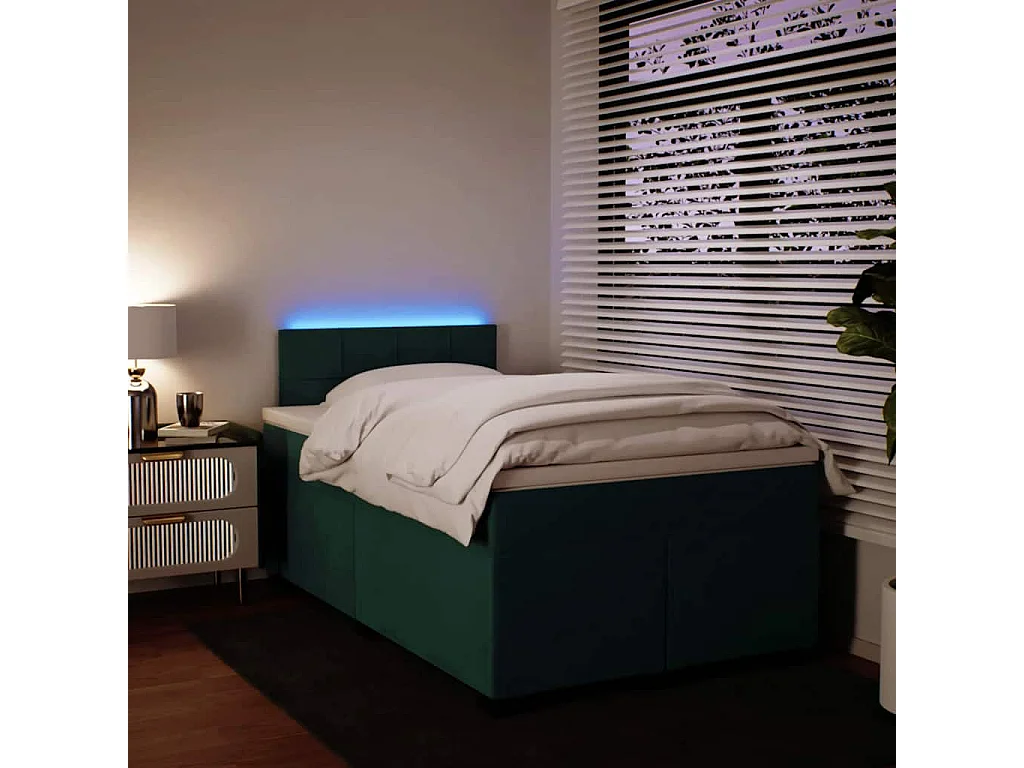 Cama box spring con colchón terciopelo verde oscuro 120x200 cm