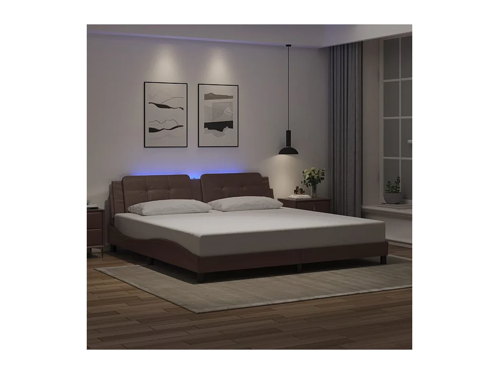 Bettgestell mit LED ohne Matratze "Zadar" Braun 200x200 cm Kunstleder