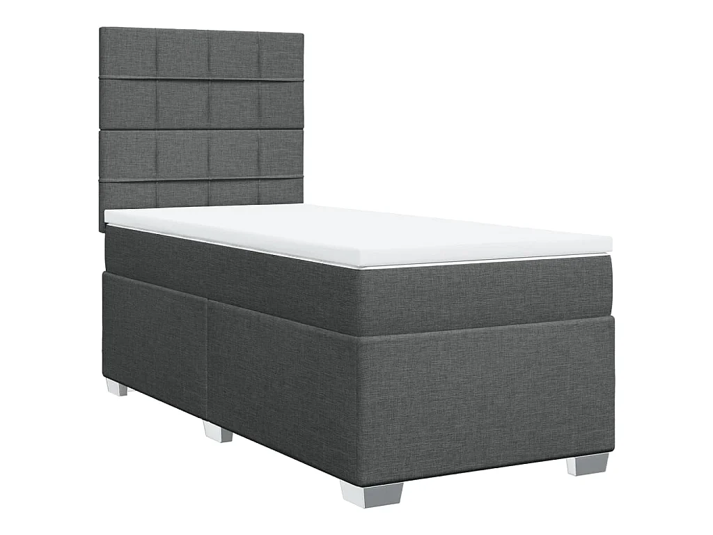 Cama box spring con colchón tela gris oscuro 100x200 cm