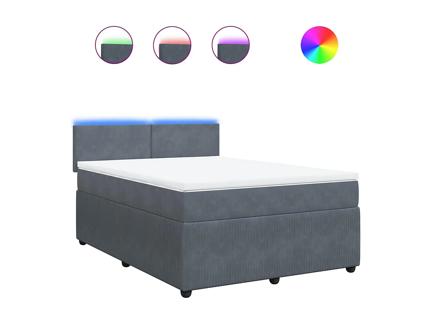 Cama box spring con colchón terciopelo gris oscuro 140x190 cm