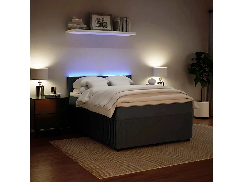 Cama box spring con colchón terciopelo gris oscuro 140x190 cm