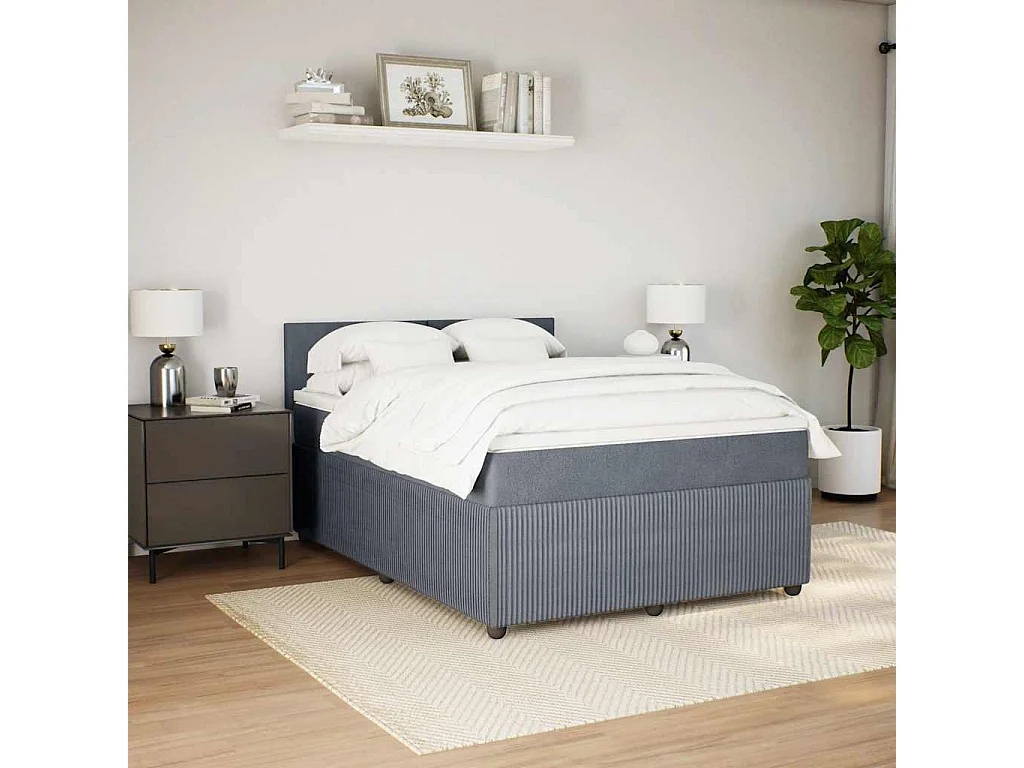 Cama box spring con colchón terciopelo gris oscuro 140x190 cm