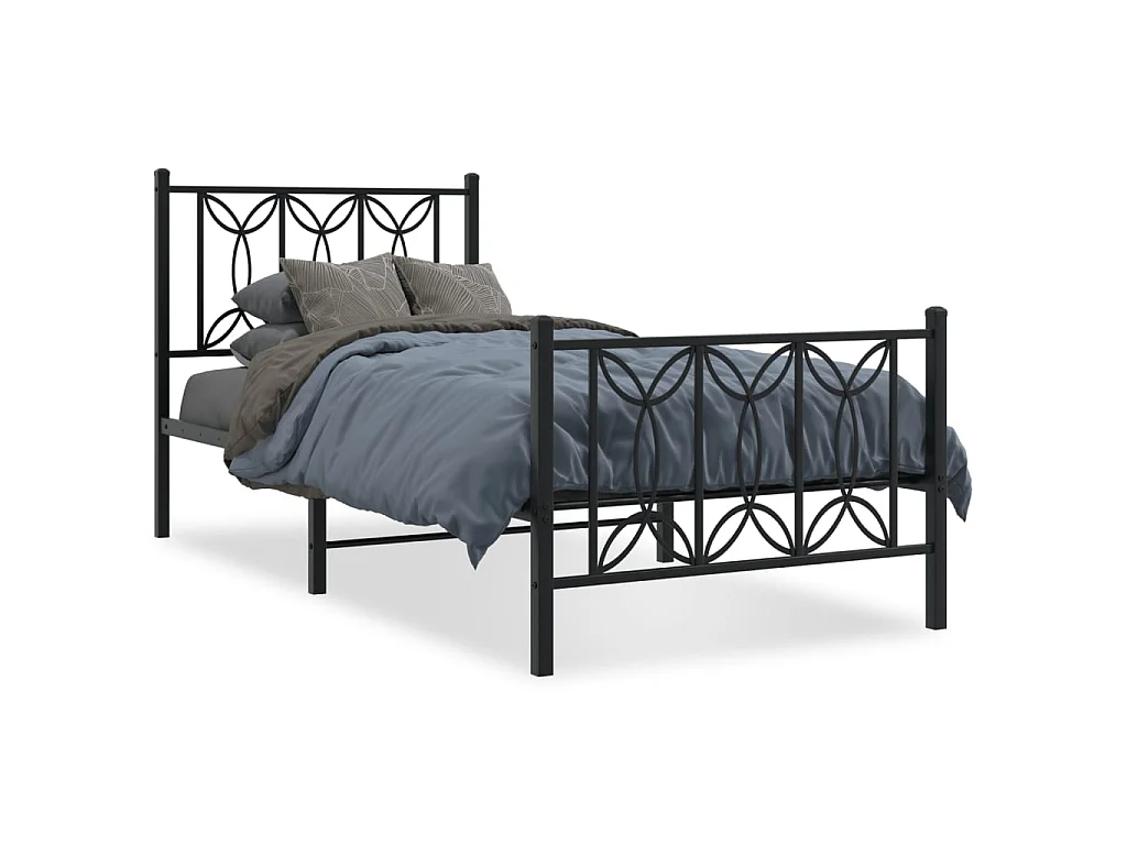 Bedframe met hoofd- en voeteneinde metaal zwart 75x190 cm