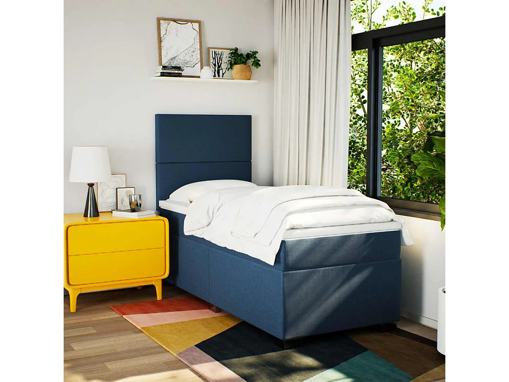 Sommier à lattes de lit avec matelas Bleu 90x190 cm Tissu