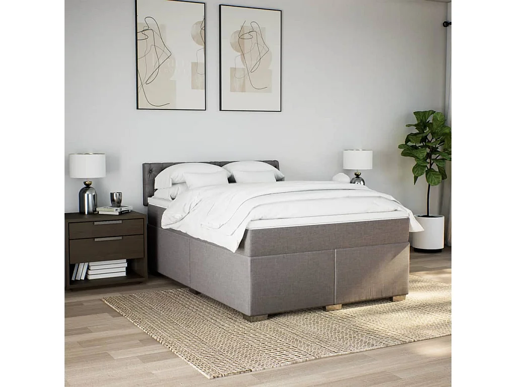 Sommier à lattes de lit avec matelas Taupe 140x190 cm Tissu