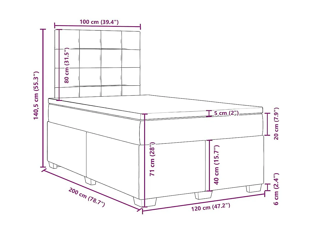 Cama box spring con colchón tela color crema 120x200 cm