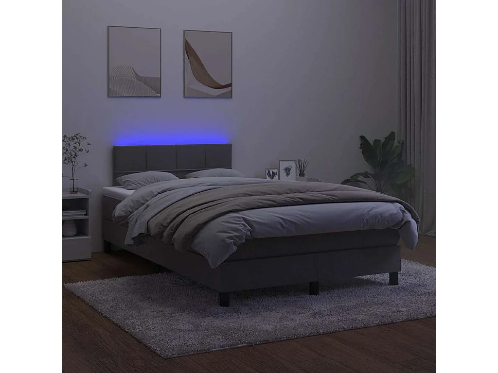 Cama box spring colchão LED 120x190cm couro artif. cinza-escuro