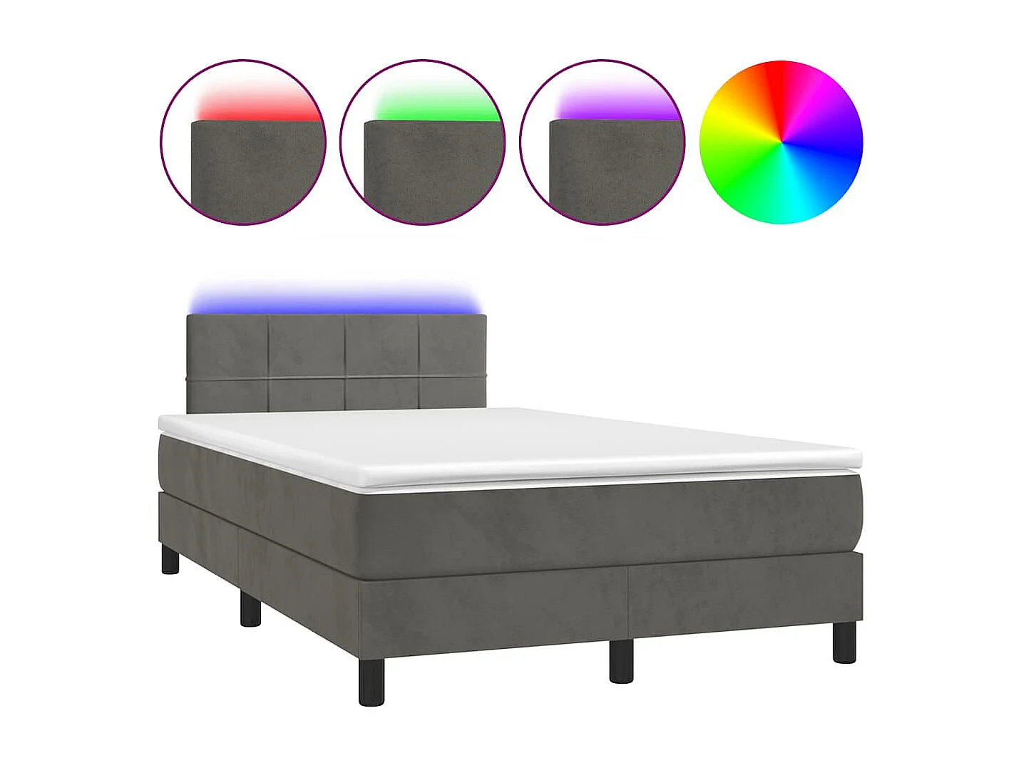 Sommier à lattes de lit avec matelas LED gris foncé 120x190 cm