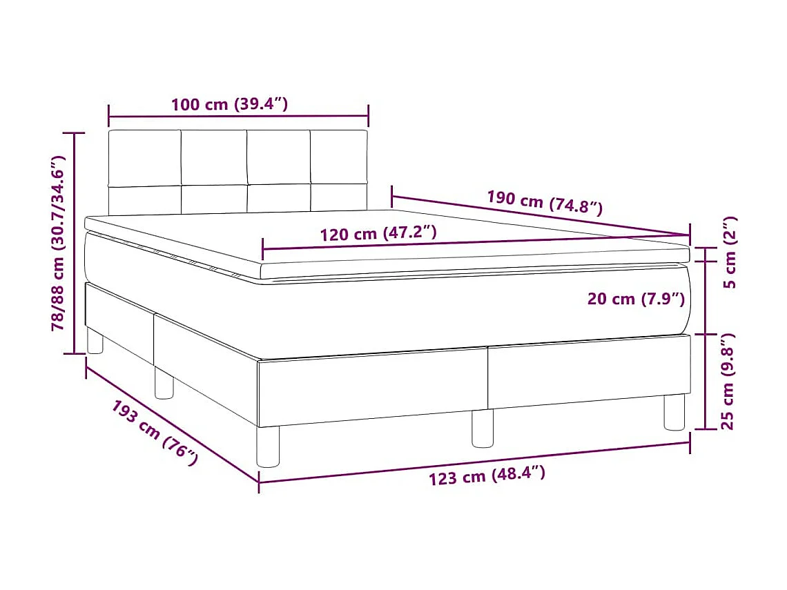 Sommier à lattes de lit avec matelas LED gris foncé 120x190 cm