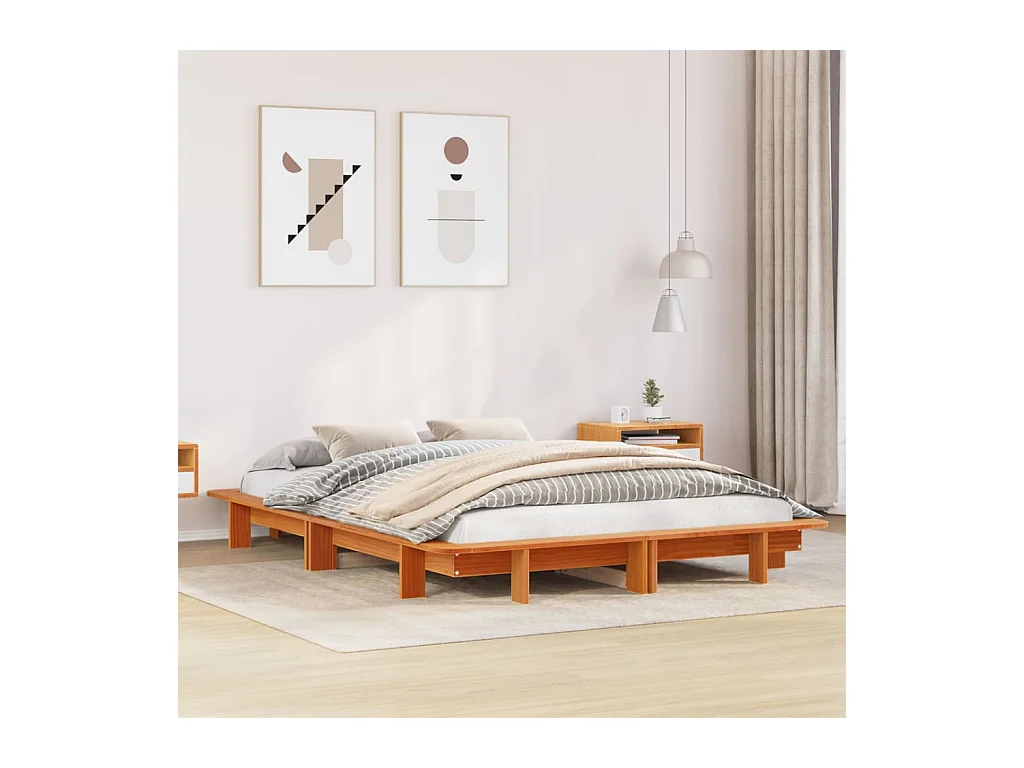 Cadre de lit sans matelas cire marron 120x200cm bois pin massif