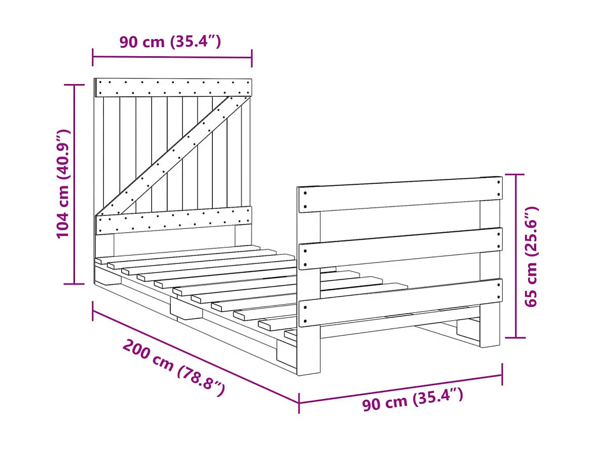 Cadre de lit sans matelas avec tête de lit 90x200 cm