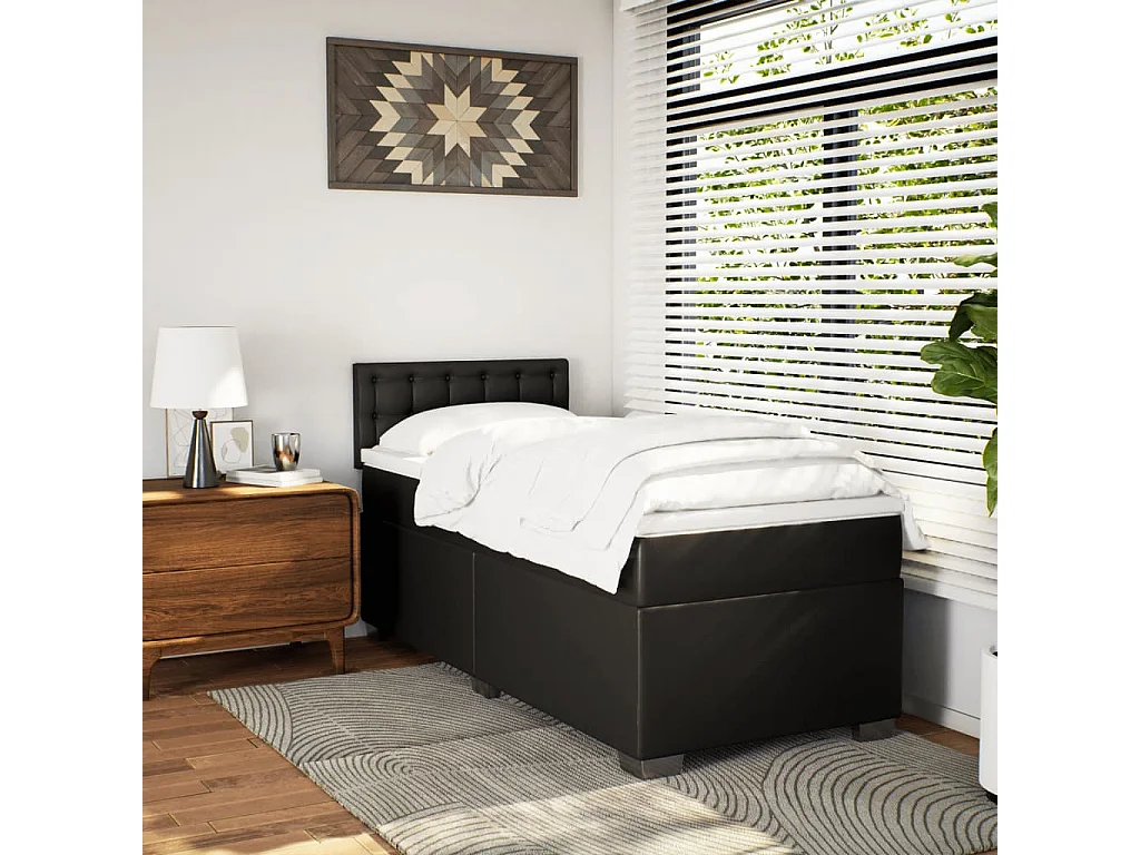 Sommier à lattes de lit avec matelas Noir 80x200cm Similicuir