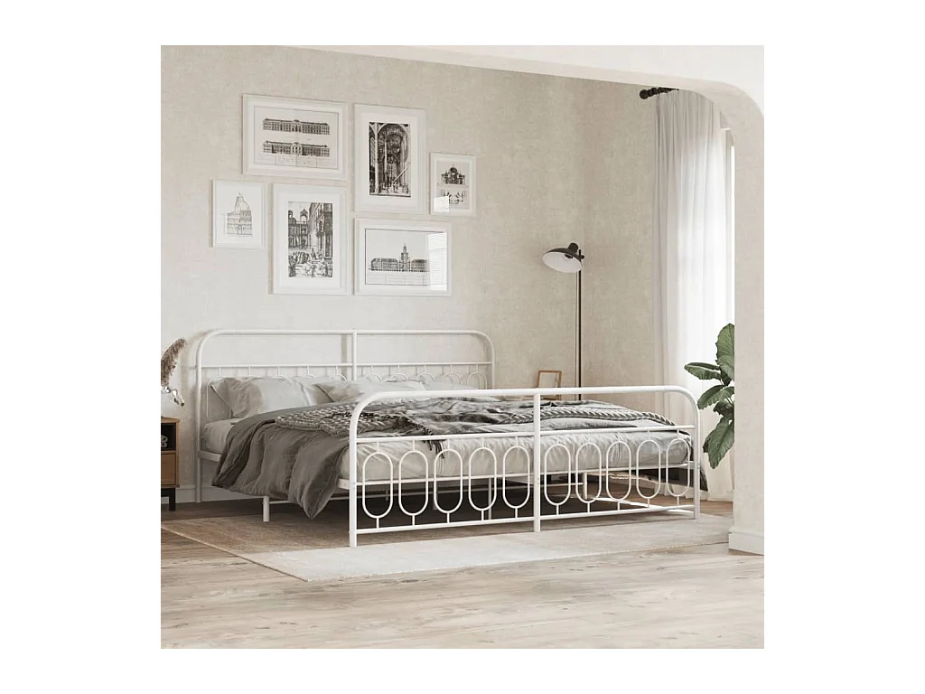 Cadre de lit métal sans matelas et pied de lit blanc 200x200 cm