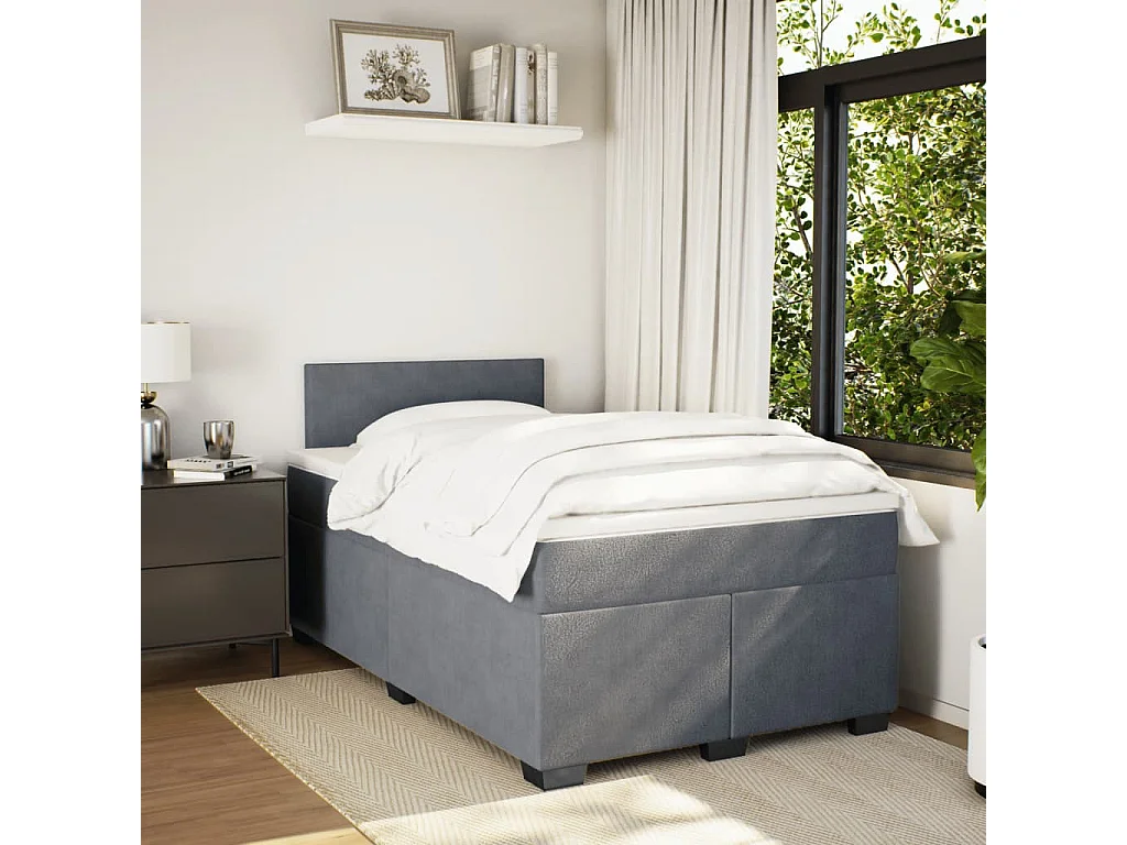 Cama box spring con colchón terciopelo gris oscuro 120x190 cm