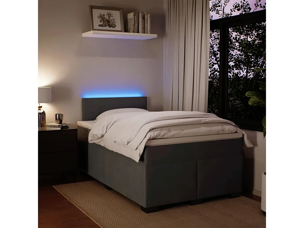 Cama box spring con colchón terciopelo gris oscuro 120x190 cm