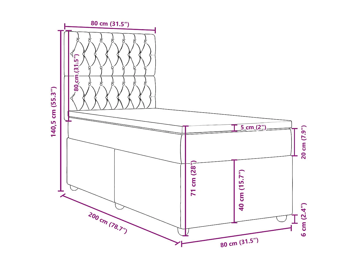 Sommier à lattes de lit avec matelas Crème 80x200 cm Tissu