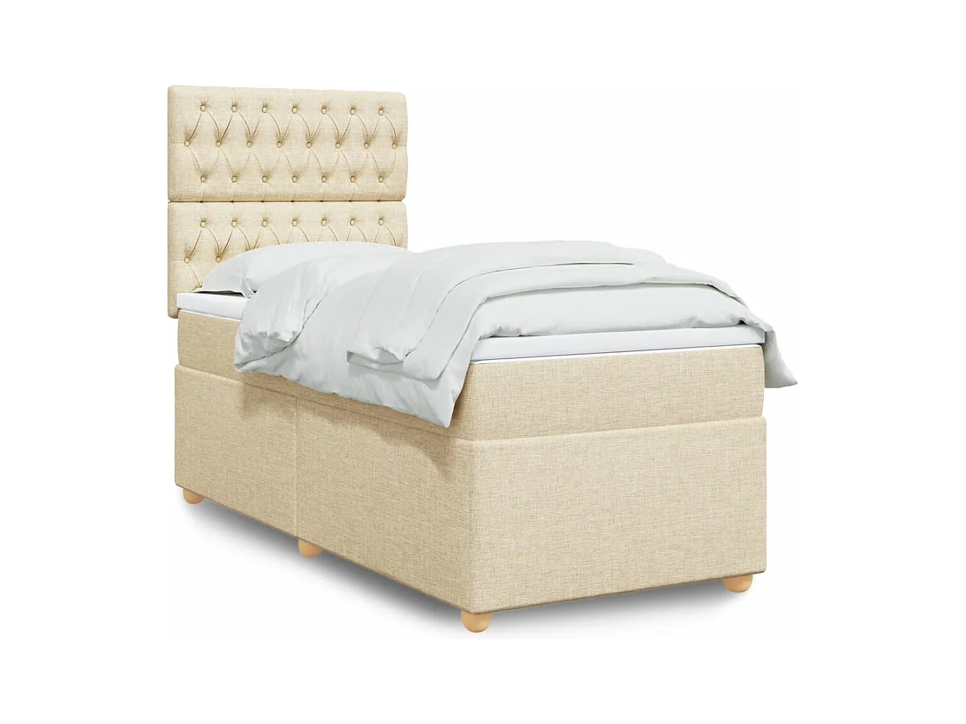 Cama box spring con colchón tela color crema 80x200 cm