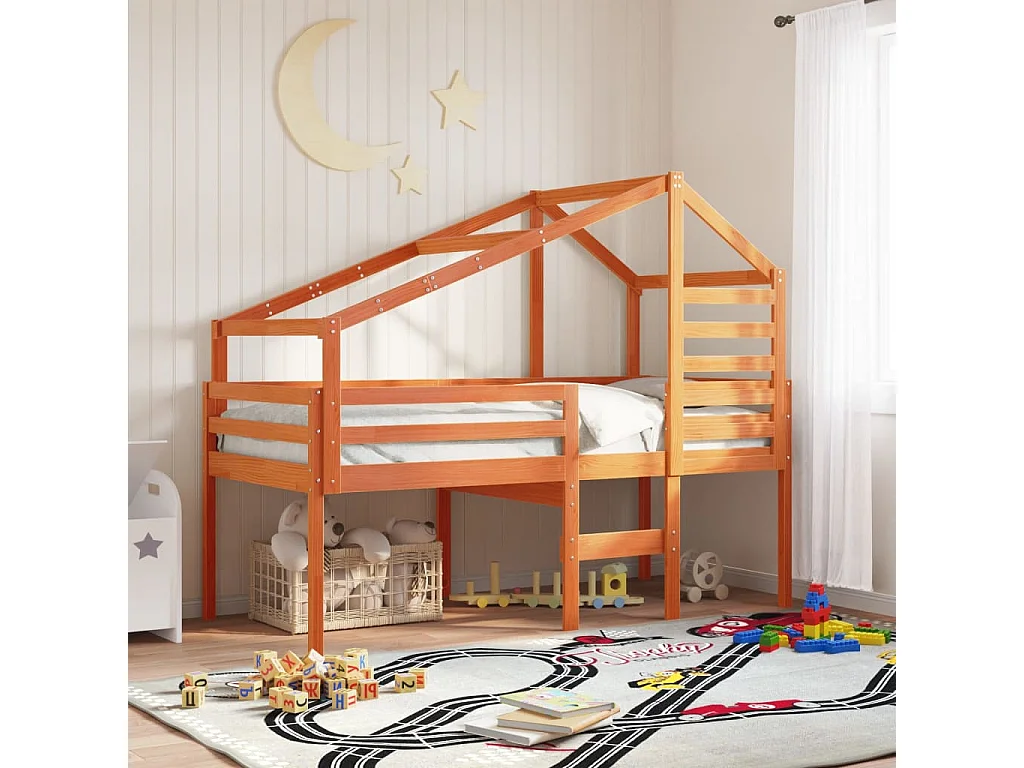 Lit haut sans matelas cire marron 90x200 cm bois de pin massif