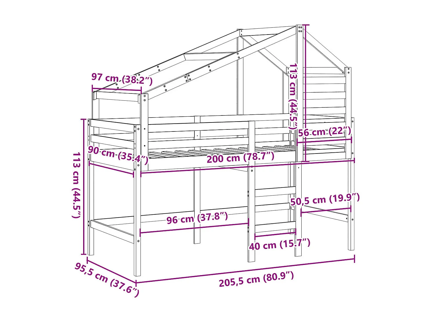 Lit haut sans matelas cire marron 90x200 cm bois de pin massif