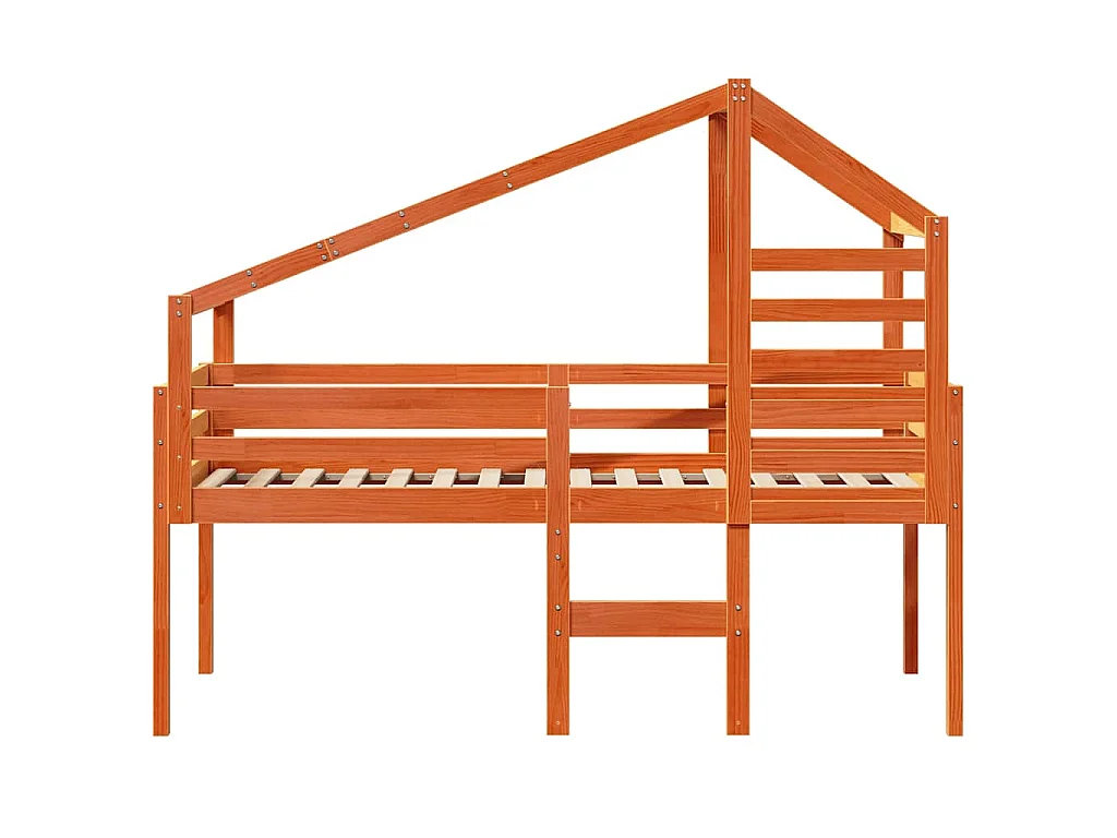 Hochbett mit Dach Wachsbraun 90x200 cm Massivholz Kiefer