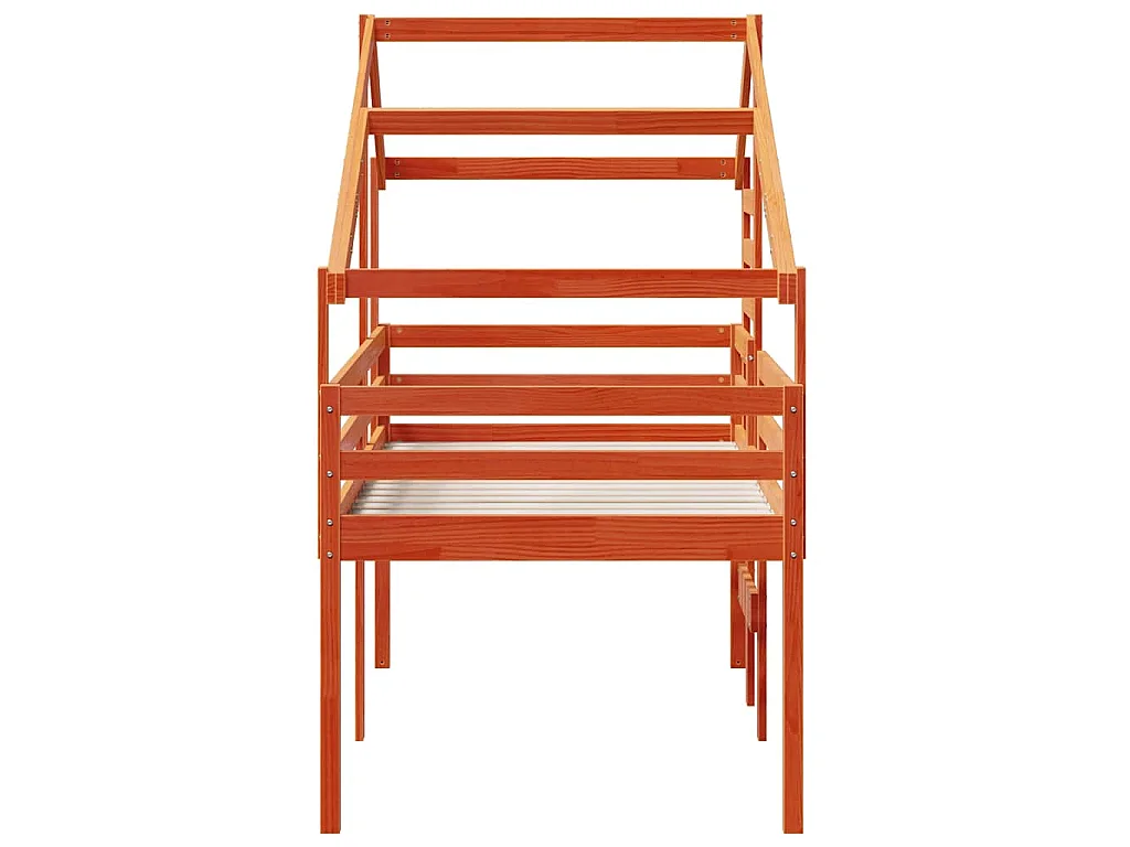 Hochbett mit Dach Wachsbraun 90x200 cm Massivholz Kiefer