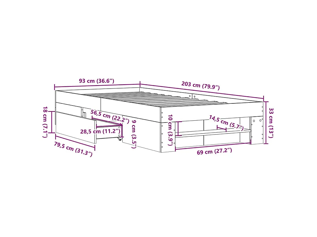 Cadre de lit sans matelas sonoma gris 90x200 cm