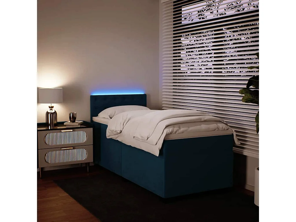 Cama box spring con colchón terciopelo azul oscuro 80x200 cm
