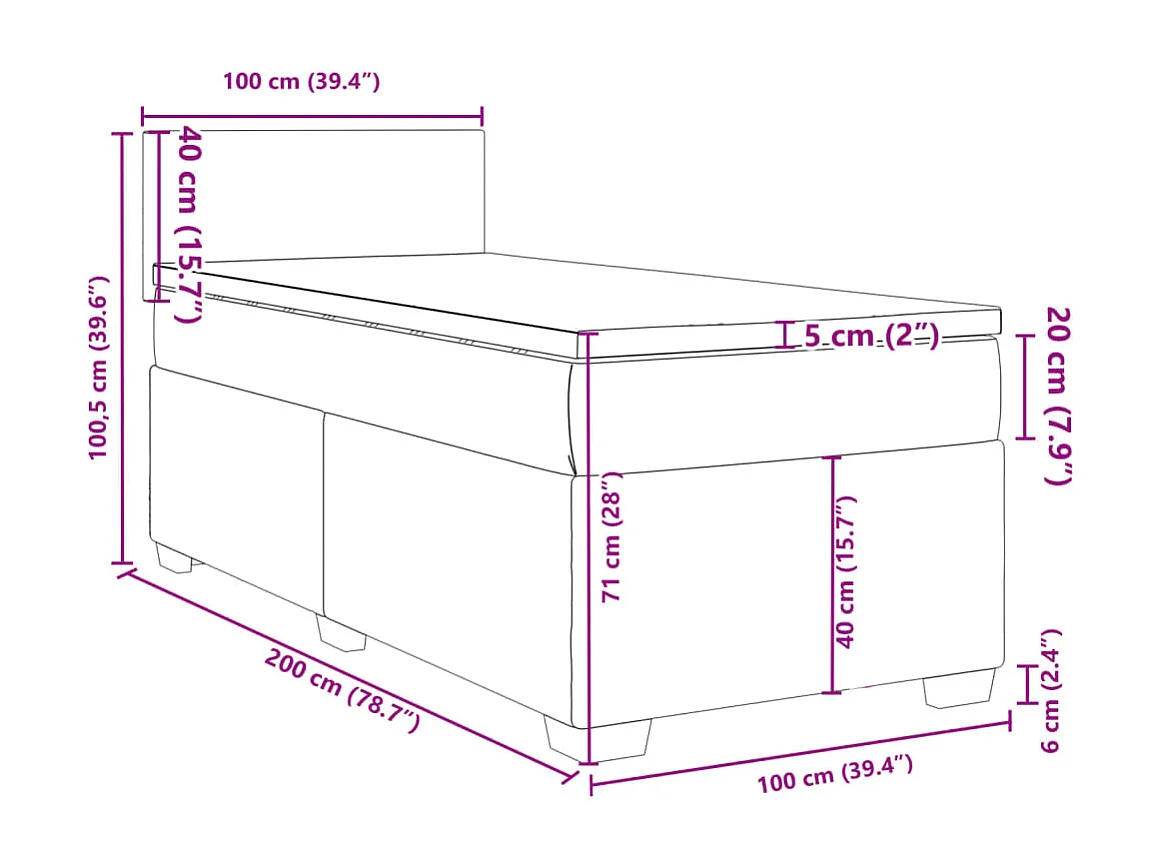 Giroletto a Molle con Materasso Blu 100x200 cm in Velluto