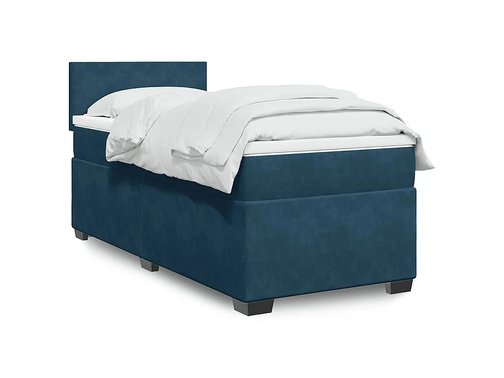 Cama box spring con colchón terciopelo azul 100x200 cm
