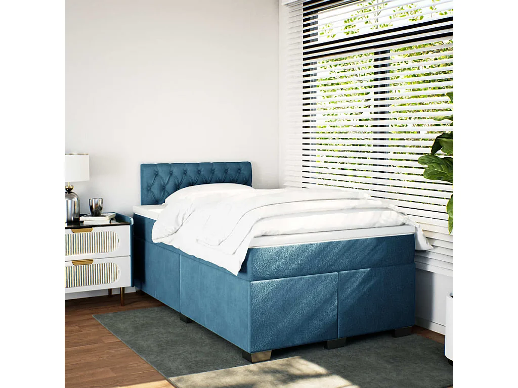 Giroletto a Molle con Materasso Blu 120x200 cm in Velluto