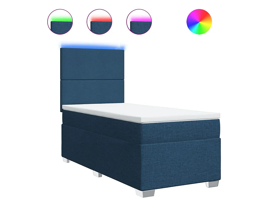 Cama box spring con colchón tela azul 80x200 cm