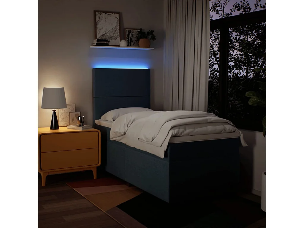 Cama box spring con colchón tela azul 80x200 cm